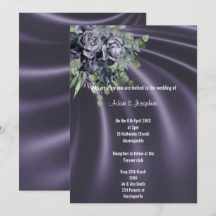LUXURIOUS PURPLE SATIN FLORAL  ELEGANT WEDDING INVITATION