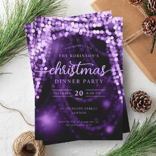Luxurious Purple Winter String Lights Christmas Invitation