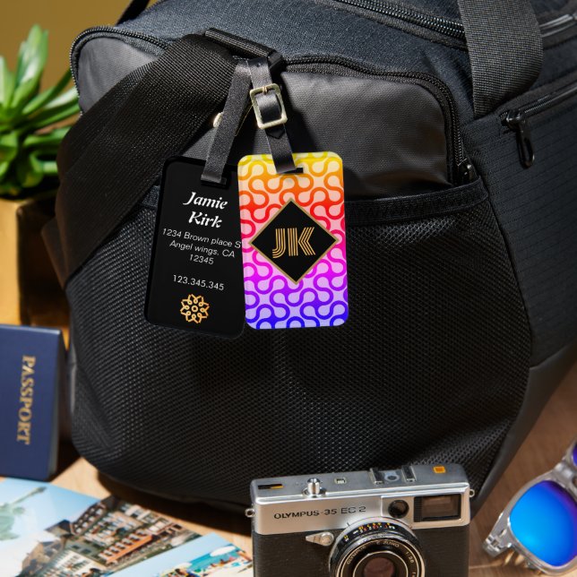 luxurious rainbow classic monogram personalise  luggage tag (Front & Back)