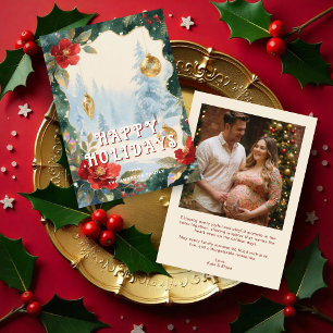 Luxurious Red and Gold Christmas Ornament Photo Holiday Card
