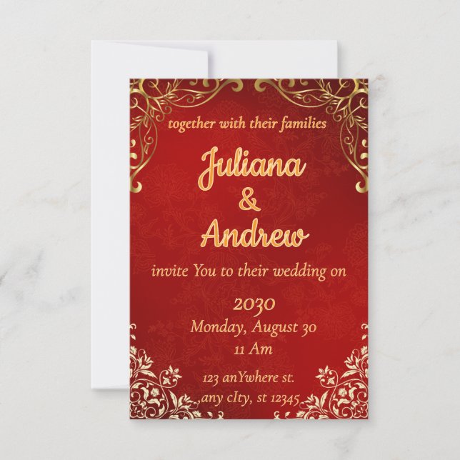 Luxurious Red and Gold Wedding Invitation  (Front)