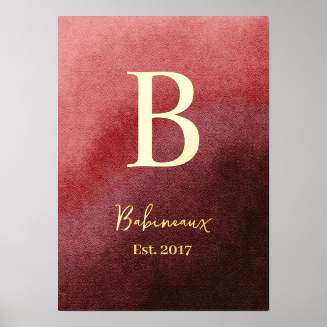 Luxurious Red Family Name Year Established Foil Prints (Front)