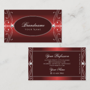 Luxurious Red Ornate Sparkling Diamonds Ornamental Business Card