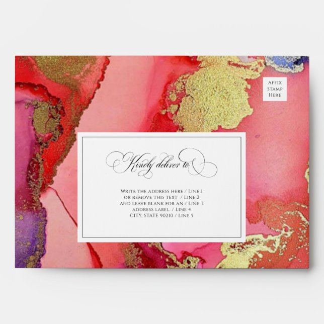 Luxurious Red Purple Gold Wedding Envelope (Front)