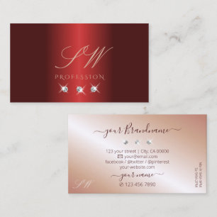 Luxurious Red Rose Gold Sparkle Diamonds Monogram Business Card