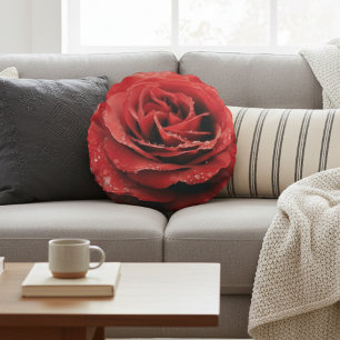 Luxurious Red Rose Round Throw Pillow