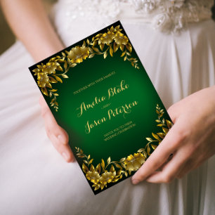 Luxurious Regal Gold Frame on Green Wedding Invitation