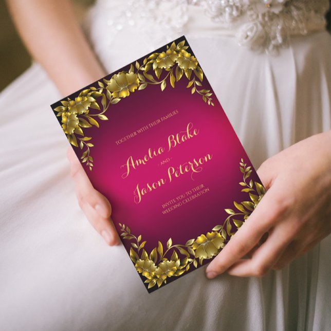 Luxurious Regal Gold Frame on Pink Wedding Invitation (Creator Uploaded)