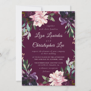 Luxurious Romantic Marsala Burgundy Floral Wedding Invitation