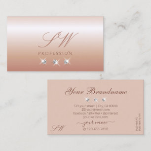 Luxurious Rose Coral Sparkling Diamonds Initials Business Card