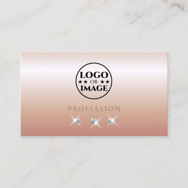 Luxurious Rose Coral Sparkling Diamonds with Logo Business Card (Front)