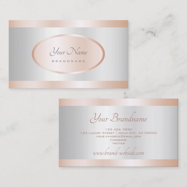 Luxurious Rose Gold and Silver Effect Professional Business Card (Front/Back)