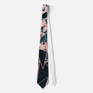 Luxurious Rose Gold Artsy Floral Geometric Pattern Tie