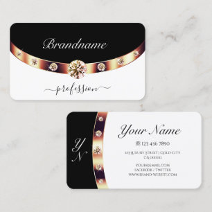 Luxurious Rose Gold Black and White with Monogram Business Card