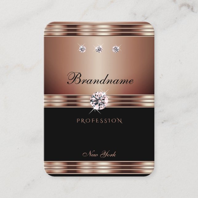 Luxurious Rose Gold Black Faux Rhinestones Jewels Business Card (Front)