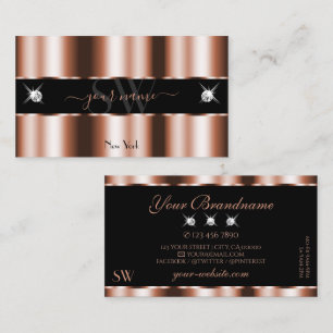 Luxurious Rose Gold Black Sparkle Jewels Initials Business Card