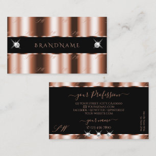 Luxurious Rose Gold Black Sparkle Jewels Monogram Business Card