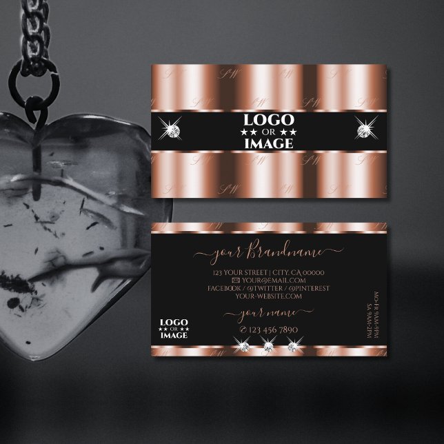 Luxurious Rose Gold Black Sparkle Jewels with Logo Business Card (Creator Uploaded)