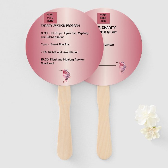 luxurious rose-gold charity  auction  hand fan (Front and Back)