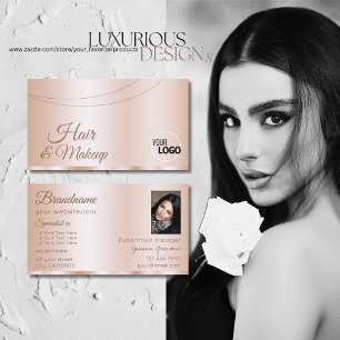 Luxurious Rose Gold Glamourous with Logo and Photo Business Card