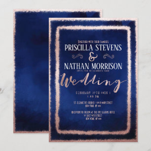 Luxurious Rose Gold Glitter Dust Navy Blue Wedding Invitation