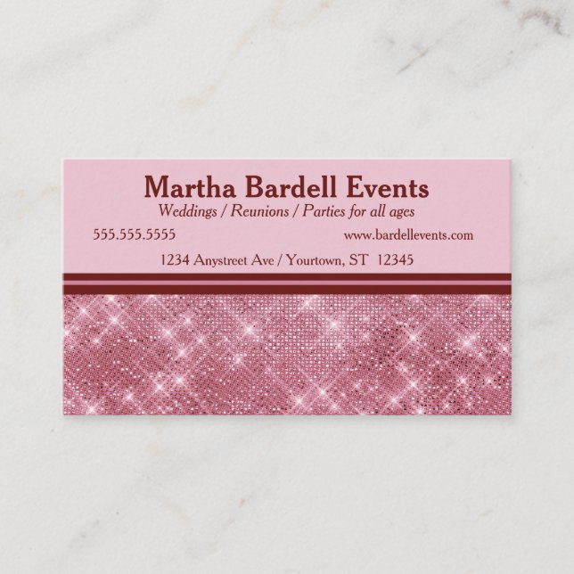 Luxurious Rose Gold Glitter Events Beauty Style Business Card (Front)