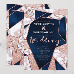 Luxurious Rose Gold Glitter Geo Marble Wedding Invitation