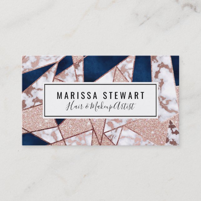 Luxurious Rose Gold Glitter Geometric Marble Business Card (Front)