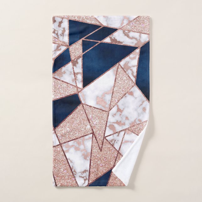Luxurious Rose Gold Glitter Geometric Marble Hand Towel (Hand Towel)