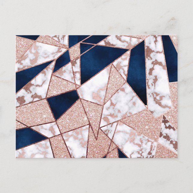Luxurious Rose Gold Glitter Geometric Marble Postcard (Front)