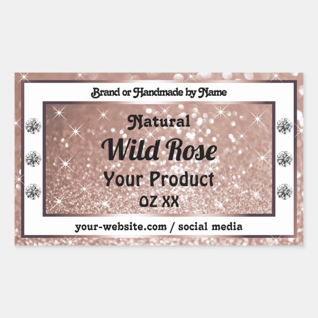 Luxurious Rose Gold Glitter Jewels Product Labels (Front)