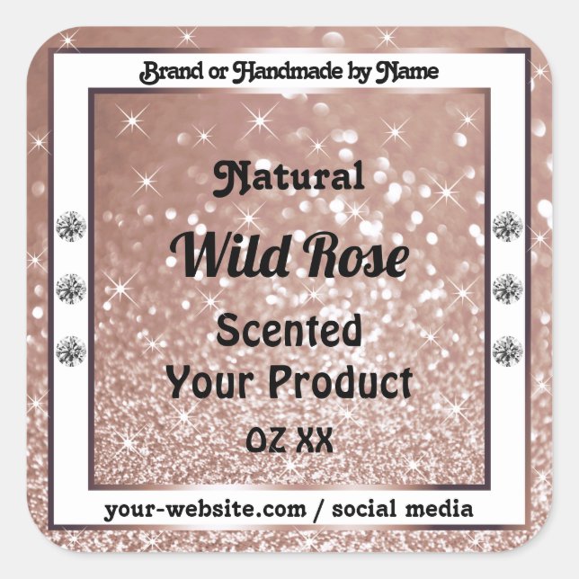 Luxurious Rose Gold Glitter Jewels Product Labels (Front)