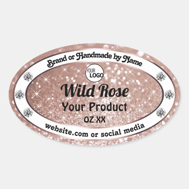 Luxurious Rose Gold Glitter Product Label Add Logo (Front)