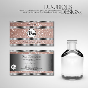 Luxurious Rose Gold Glitter Stars and Logo Silver Business Card