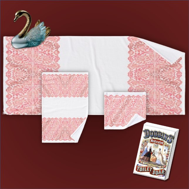 LUXURIOUS ROSE GOLD Lace on white Bath Towel Set (Creator Uploaded)