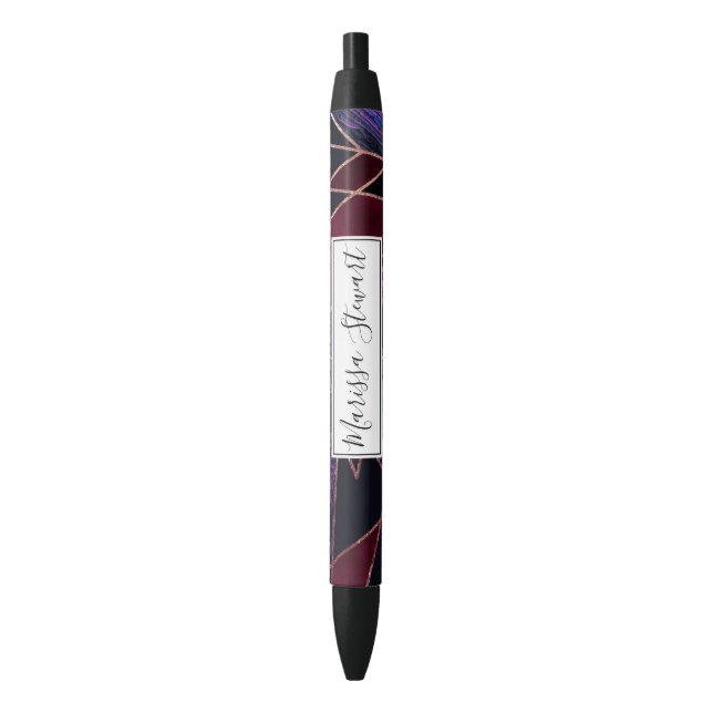 Luxurious Rose Gold Liquid Paint Marble Geometric Black Ink Pen (Front Vertical)