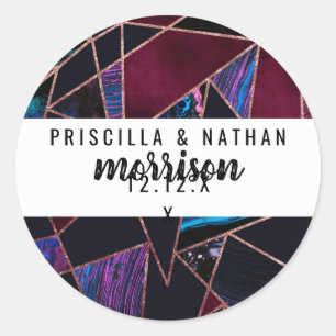Luxurious Rose Gold Liquid Paint Marble Geometric Classic Round Sticker