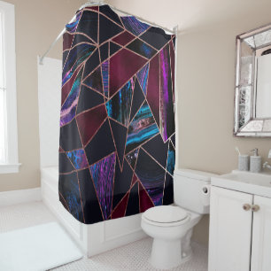 Luxurious Rose Gold Liquid Paint Marble Geometric Shower Curtain