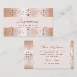 Luxurious Rose Gold Ornate Borders Jewels Ornament Business Card