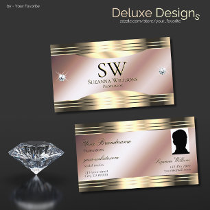 Luxurious Rose Gold Shiny Diamonds Monogram Photo Business Card