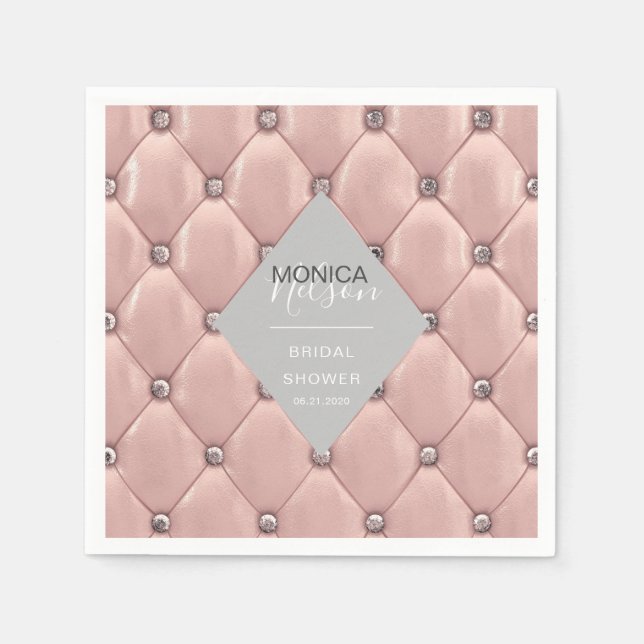 luxurious rose gold tufted bridal shower napkin (Front)