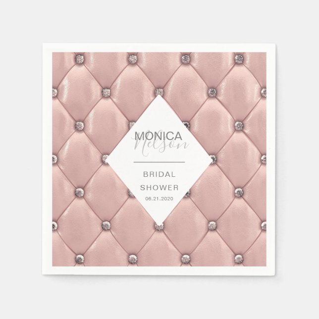 luxurious rose gold tufted bridal shower napkin (Front)