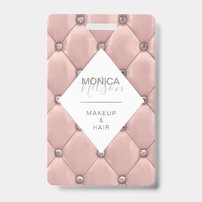 luxurious rose gold tufted monogram ID badge (Front)