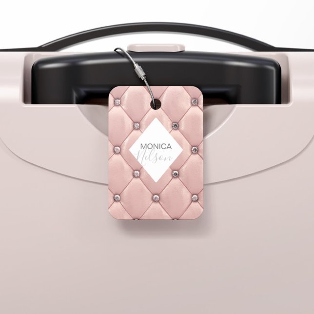 Luxurious Rose Gold Tufted Monogram Luggage Tag (Creator Uploaded)
