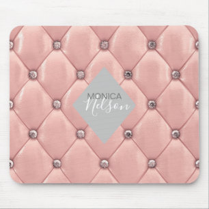 luxurious rose gold tufted monogram mouse mat