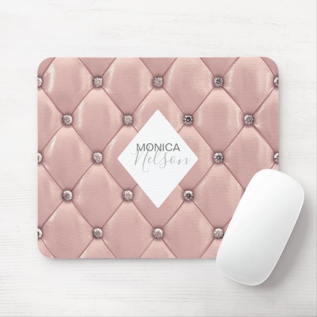 Luxurious Rose Gold Tufted Monogram Mouse Mat (With Mouse)