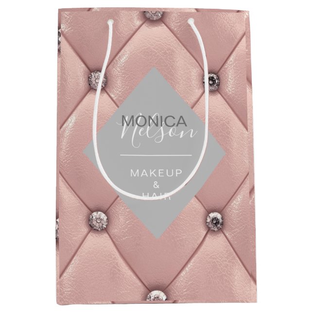 luxurious rose gold tufted monogram product medium gift bag (Front)
