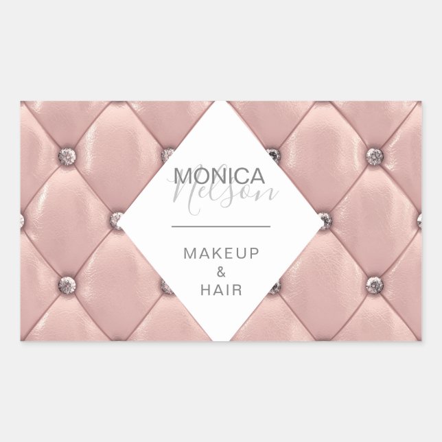 luxurious rose gold tufted monogram rectangular sticker (Front)