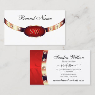 Luxurious Rose Gold White and Red Monogram Jewels Business Card