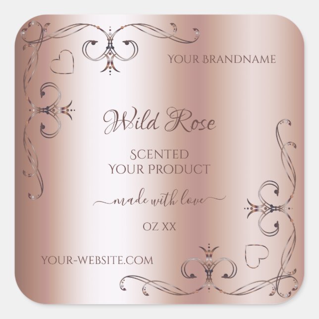 Luxurious Rose Golden Product Label Ornate Corners (Front)